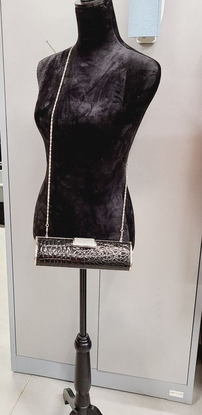 “Cristal” Brand Barrel Bag Black Croc Embossed Vegan Leather PRE-OWNED